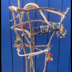 Parrot Perch Tree … Funky And artsy … Custom Made! Hard Durable Ribbon Wood 🪵 Lasts For Years !!  Birdee Fun …. 