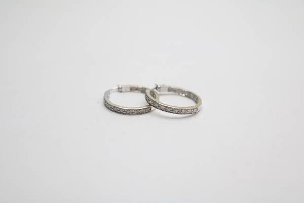 14K White Gold Hoop Diamond Earrings (4.5 Grams)