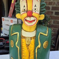 Antique Carved Wood Clown