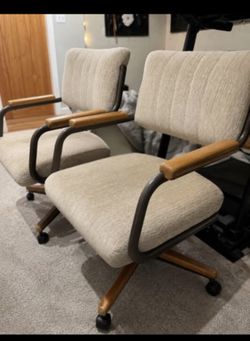 4 pc Vintage Rolling Office Chairs with Wood Accents - buy in set or single