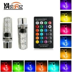 2Pcs/1set 12V LED T10 W5W 5050 SMD 1.2W Auto Car RGB LED Interior Dome Wedge Reading Light Strobe Lamp Bulb With Remote Control