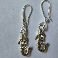 ARTESAN ORIGINAL CREATRD 925 SILVER ENGRAVED MERMAID CHARM EARRINGS