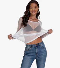 Total of 11 Women's Mesh Tops Sheer Long Sleeve Tee Shirts Bodycon See Through Sexy Clubwear Party Round Neck Tees