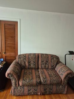 Floral Striped Fabric Loveseat