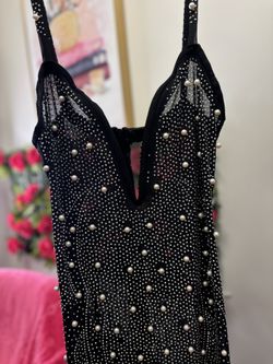 Black Bedazzled & Pearls Short Dress