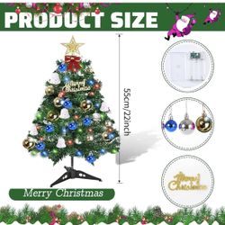 🆕 In 📦 2️⃣Ft Artificial Christmas Tree with Lights,Tabletop Christmas Tree with Gift Boxes for DIY Decor(Bells,Christmas Balls,Star)