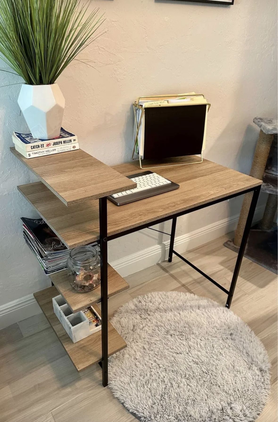 Wood & Metal Desk - Modern Open Shelf Desk