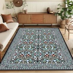 5 x 7 Area Rugs for Living Room, Washable Floral Vintage 