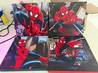 4 panel Spiderman Canvas Art. Each piece about 12” x 12”. Kids room furniture decor