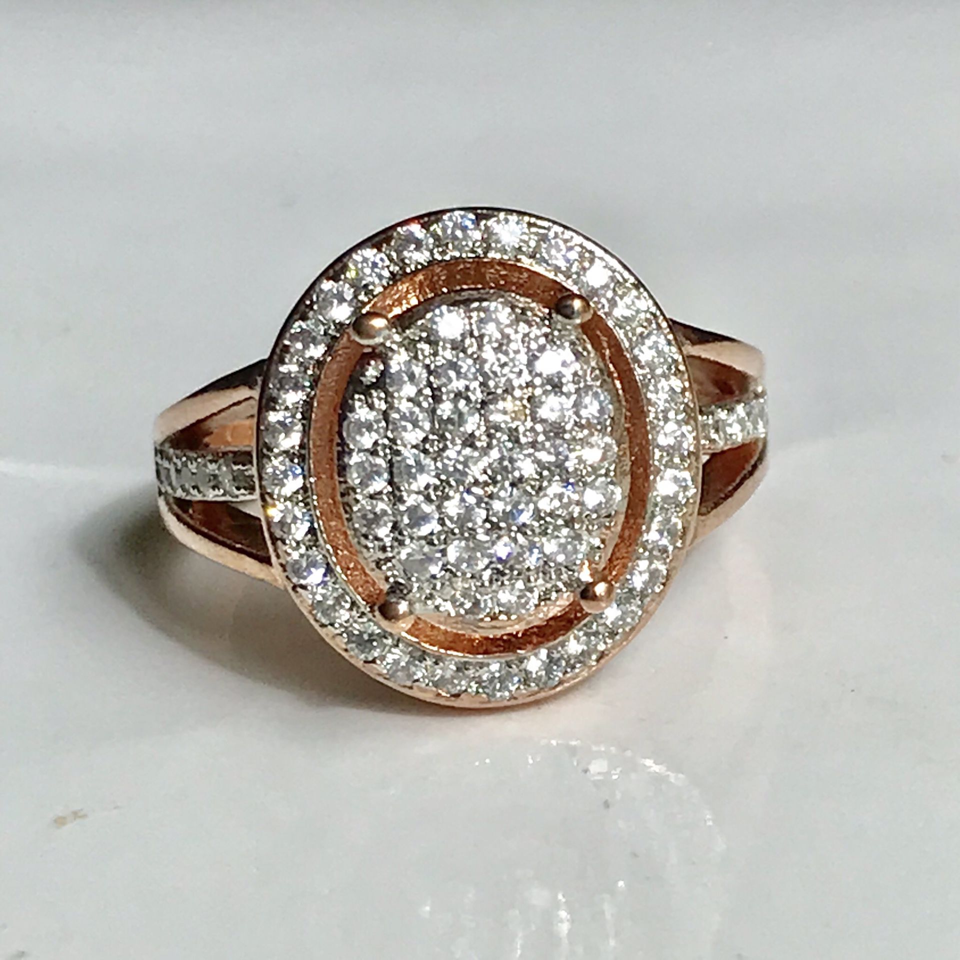14k rose gold plated stimulated diamond ring