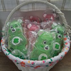 BRAND NEW St. Patrick's Day Care Bears & Pink Rainbow 10 fl oz reuseable water bottle w/ straw