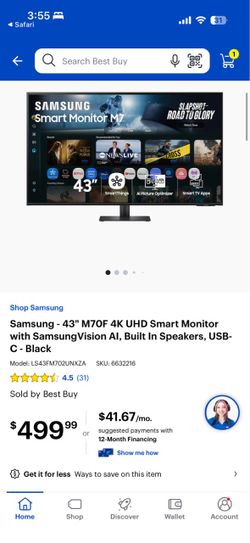 Samsung m70f 4k 43 inch monitor brand new