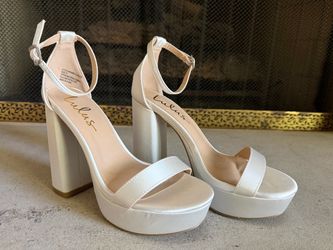 Ivory Satin Platform Ankle Strap Heels Size 6