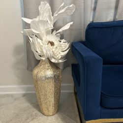 Golden Glass Vase With White Flowers