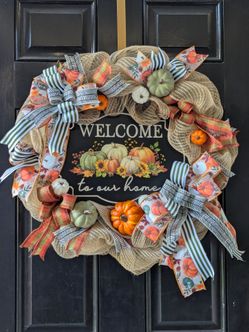 "Welcome to Our Home" farmhouse fall wreath