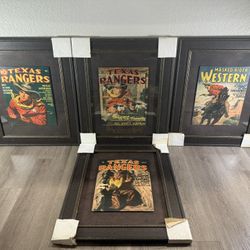 Set of 4 Framed VINTAGE WESTERN TEXAS RANGERS novel covers