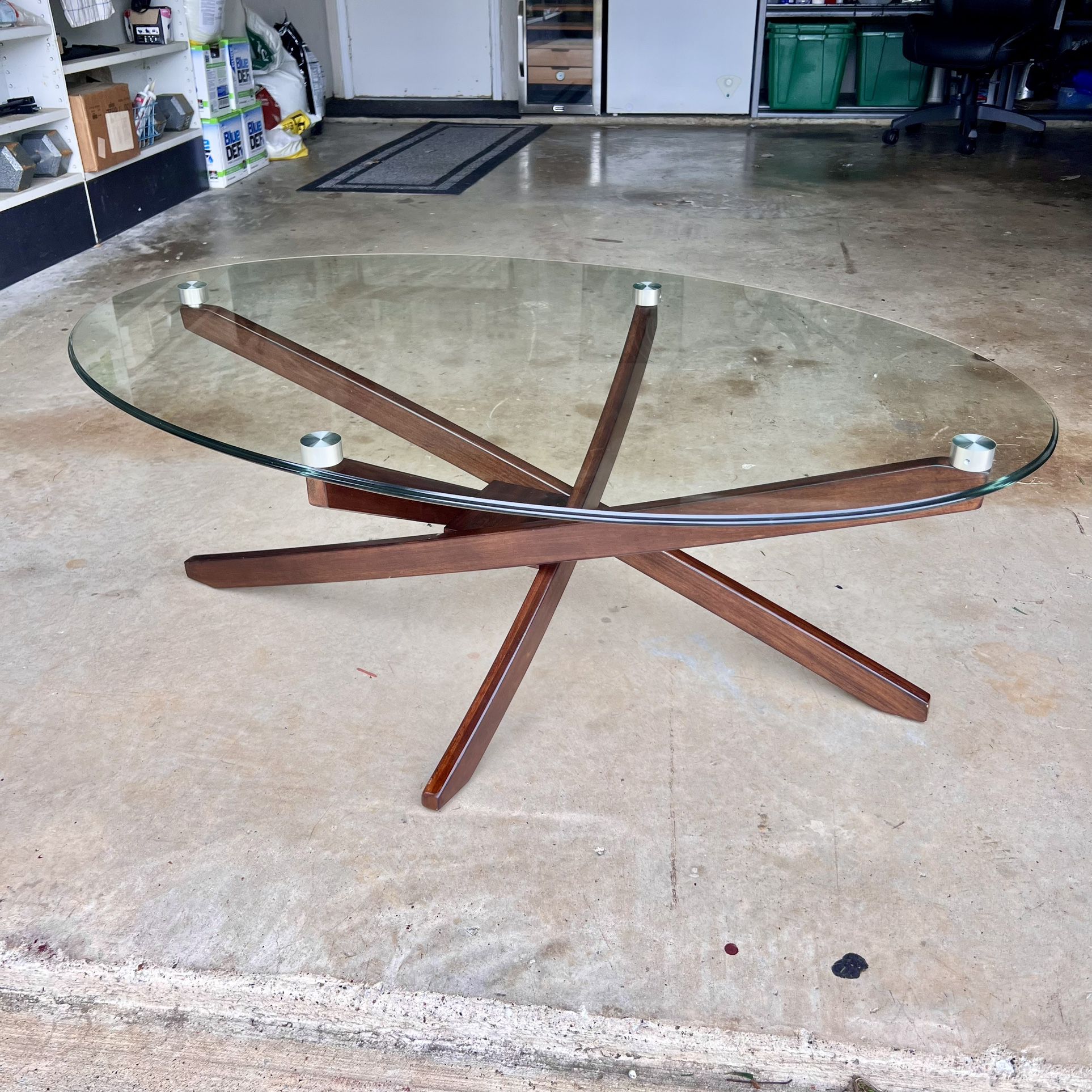 Coffee/Cocktail Table Oval Glass Shape With Cherrywood Base