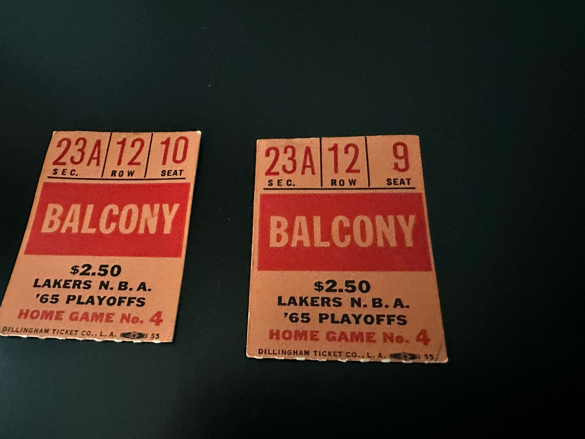 LAKERS N.B.A. 1965 Playoff Ticket Stubs