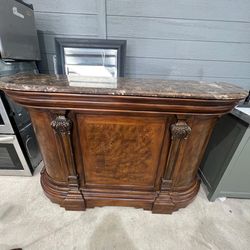 Solid Wood Bar Cabinet / Buffet w/ Marble Top – Statement Piece