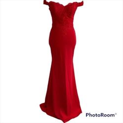 Long Red Lace Off The Shoulder Prom Formal Dress US S 