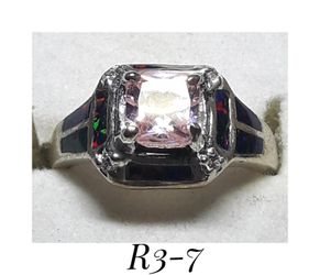 925 Sterling Silver White Topaz & Lab Created Brown Fire Opal Ring. Size 7