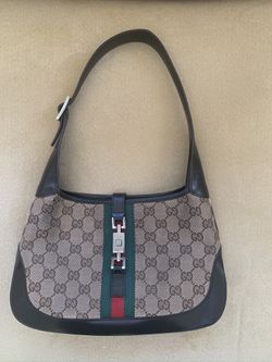 Monogram  Web Jackie O Hobo Authentic Gucci Shoulder Bag with Clasp. Perfect condition 15” long by 10.5 wide