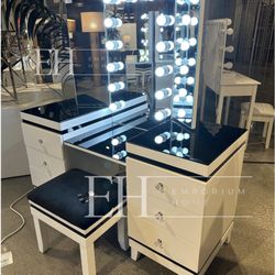 White Black LED HOLLYWOOD MAKEUP VANITY 