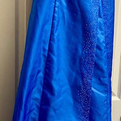 Vintage 2000s Y2K Morgan & Co Prom Dress Blue Beaded Strapless Princess Dress