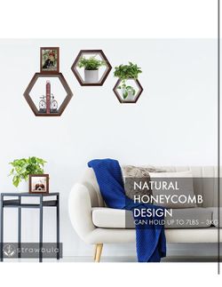Hexagon Floating Shelves 5Pcs Wall Mounted Set Honeycomb Floating Shelves,  Thumbnail