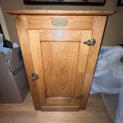 White Clad Oak Wood Ice Box Nightstand Cabinet Chest End Table Vintage 