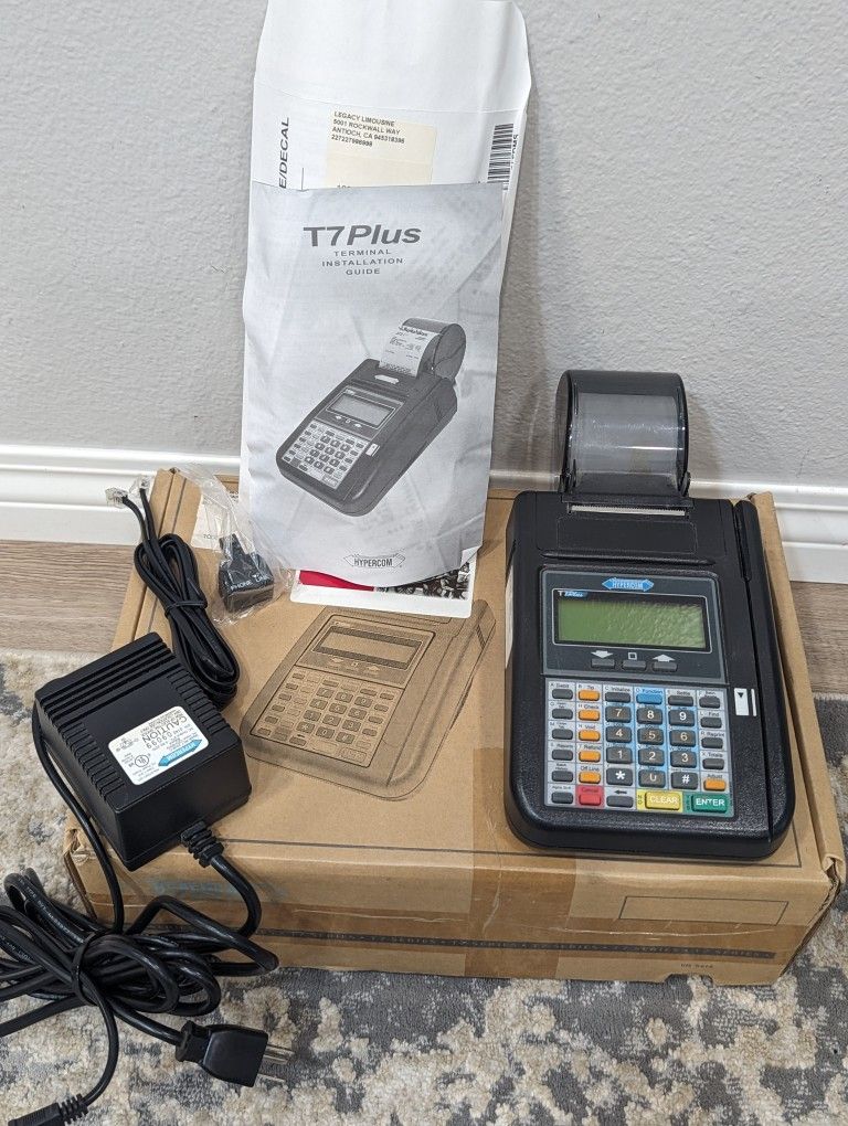 Hypercom T7Plus Credit Card Terminal with Built-in Printer & Power Supply