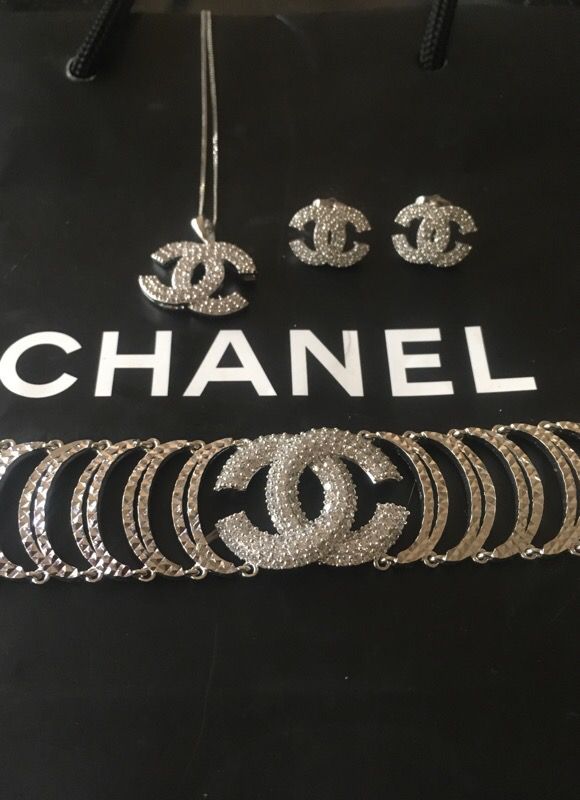 Brand new Chanel diamond earrings necklace & bracelet set