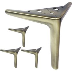  6-inch Antique Brass Furniture Legs for Cabinet Sofa Couch Table Chair Bed Support Set of 4 Metal Mid Century Modern Legs DIY Replacement