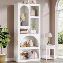 Tribesigns 70.87" Tall Geometric Bookshelf, White Arched Bookcase with 5 Irregular Storage Shelves, Modern Open Art Decor Display Shelf Free-Standing 