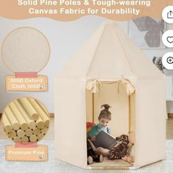 Kids Play Tent with Washable Mat, Anti-Trip Large Playhouse Toys with 2 Doors.beige Color