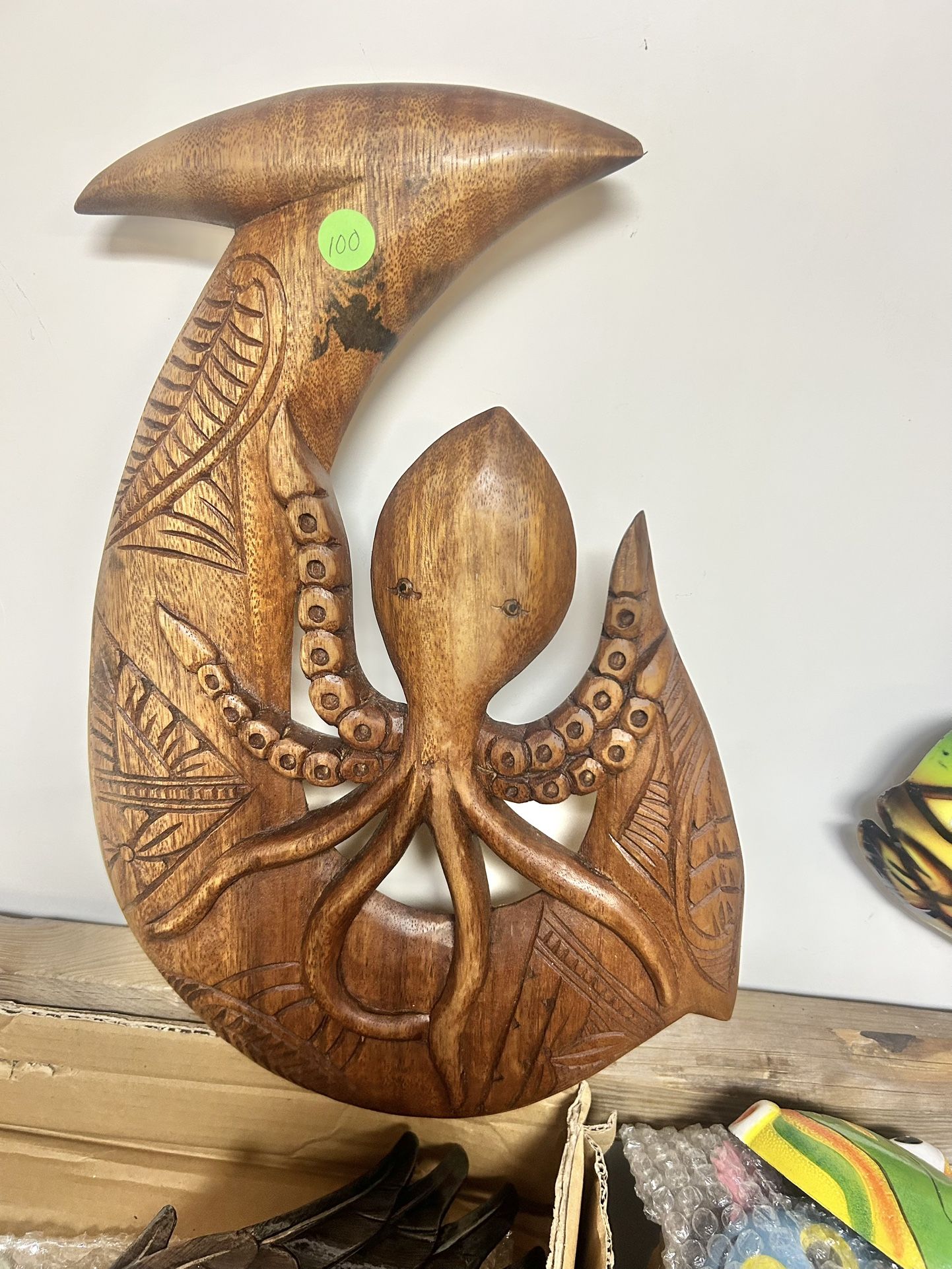 New Carved Mahogany Anchor With Octopus