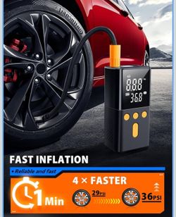 Portable Air Pump for Car Tires 150 PSI, 4X Faster Car Tire Pump with Digital Dual Values Display, Auto Off and Pressure Gauge Car Tire Inflator