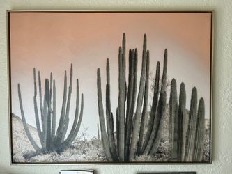 Large Framed Desert Cactus Wall Art – Pink Southwest Print