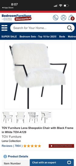 Modern White Sheepskin Fur Iron Accent Statement Boutique Chair DISCONTINUED 