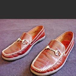 Peter Millar Crocodile Leather Shoes Mens loafers Size 9 Brown Leather Designer Dress Shoes