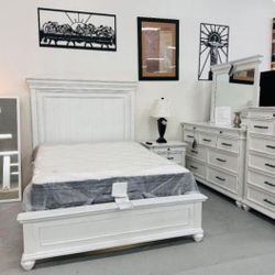 Ashley Collection White Bedroom Set|
Queen/King Size Bed Frame, Mirror, Dresser