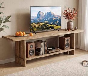 QQ0041 71" Solid Wood TV Stand for 55/65/75/85-Inch TV, 2-Tier TV Table
Farmhouse Entertainment Center with Storage Shelf, Media Console Wooden Entert