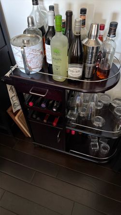 Bar cart, dark wood, $50