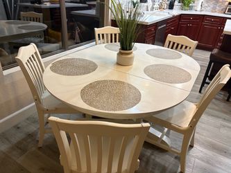 Pottery Barn-White Distressed Pedestal Dining Table with 5 Chairs