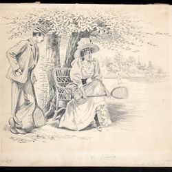 Samuel D Erhart (1(contact info removed)) Original Antique Tennis Illustration Ink Drawing