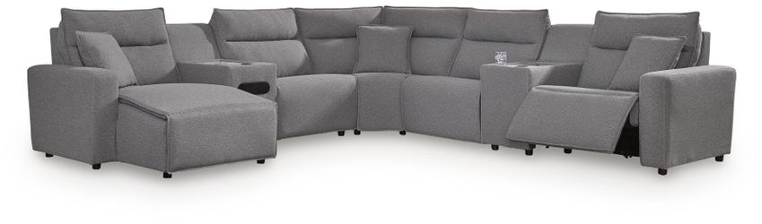 Modmax II Salt and Pepper 7-Piece Power Reclining Sectional with Chaise and Audio Console