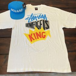 Vintage Stussy Knowledge is King Tee Shirt & Gothic Hat Lot