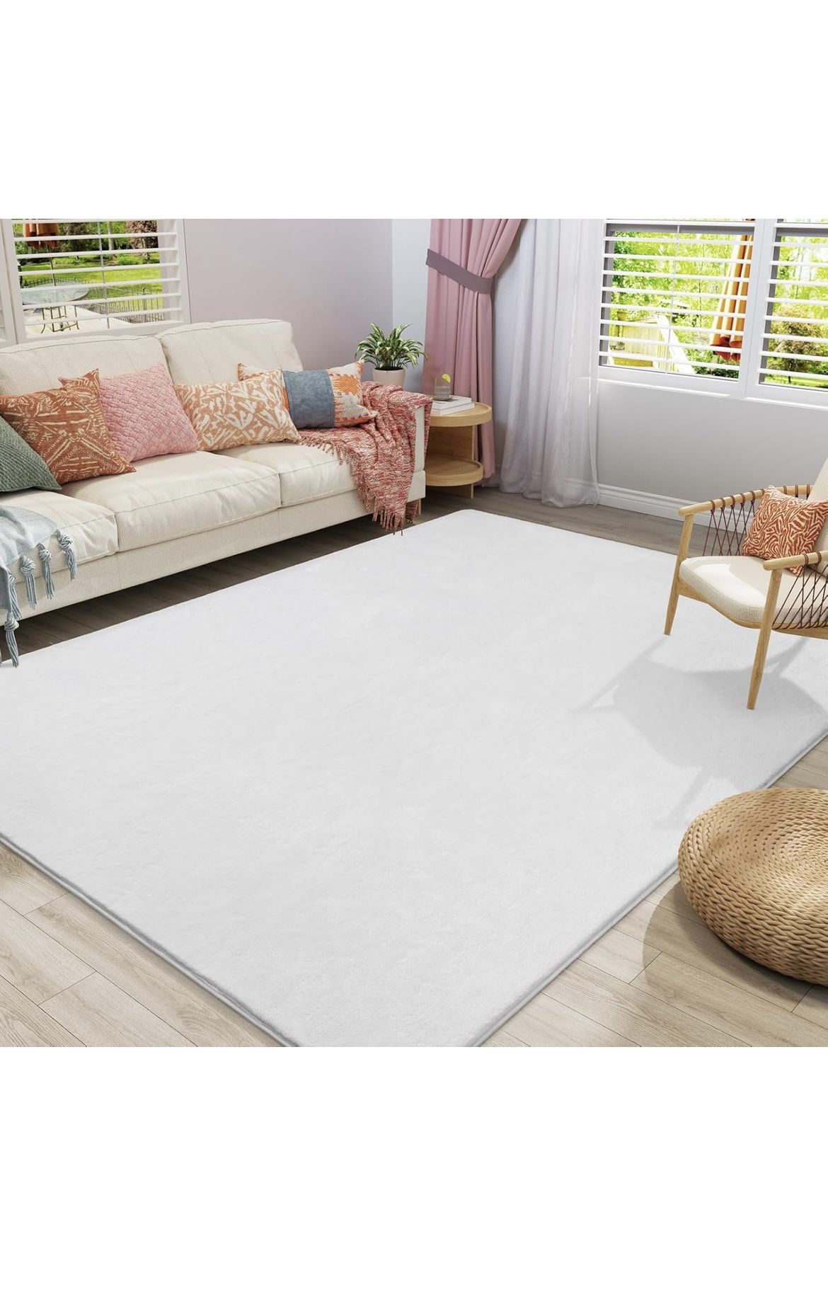 Large Modern Area Rugs for Bedroom Living Room, 6x9 Feet White Thickened Memory Foam Rug, Fluffy Indoor Washable Rugs Non Slip Minimalist Carpet