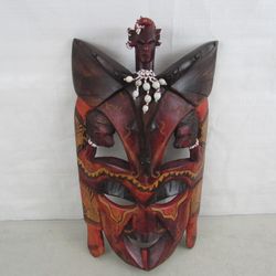 Vintage African Hand Carved Wooden Tribal Mask Wall Art 14 " Height


