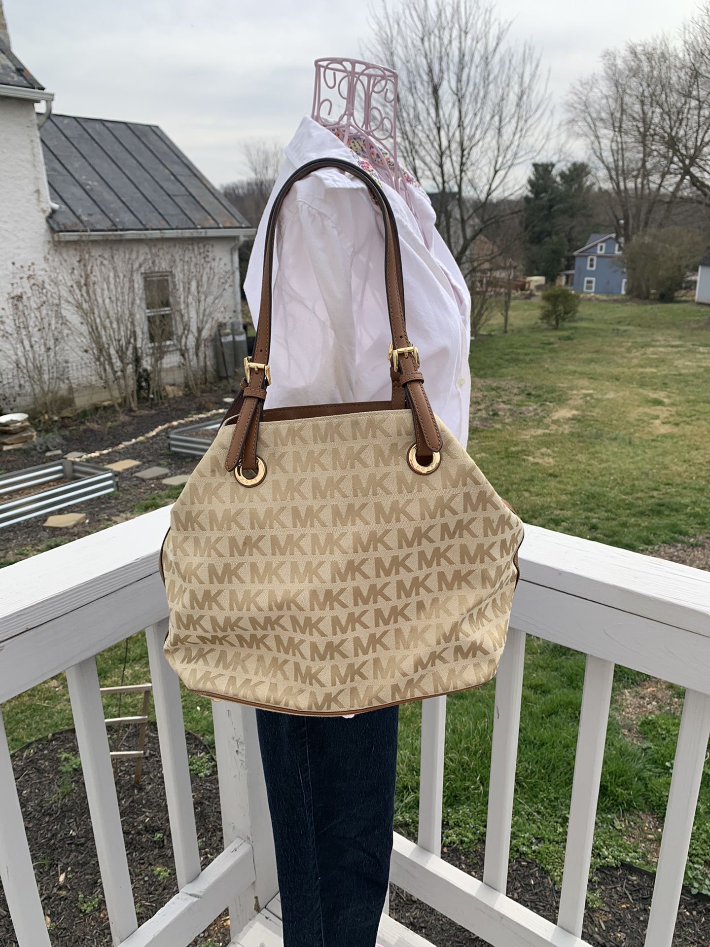 Michael Kors Tan and Gold Tote and Tory Tote